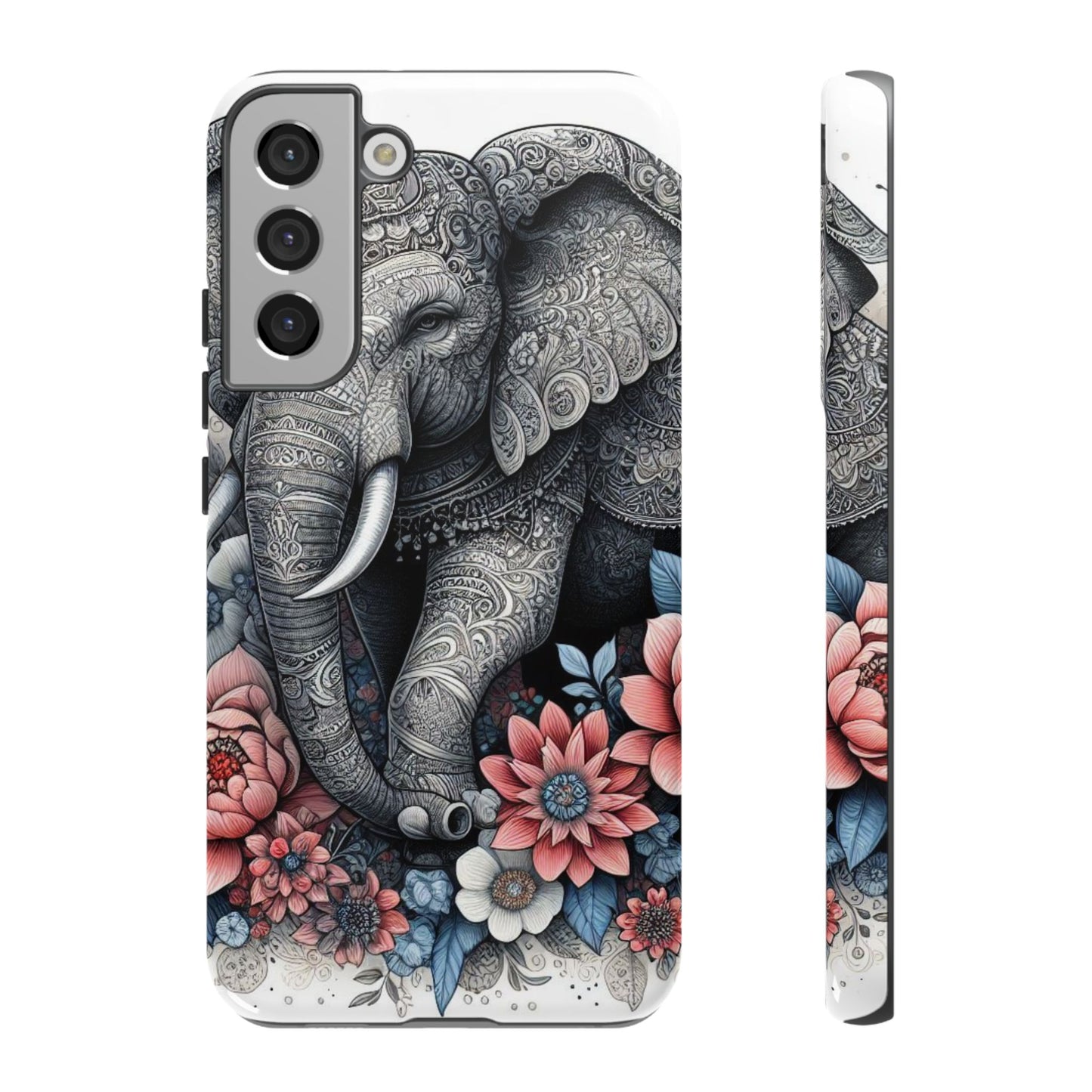 Mandala Elephant Mobile Cover – Elegant Black & White Floral Art