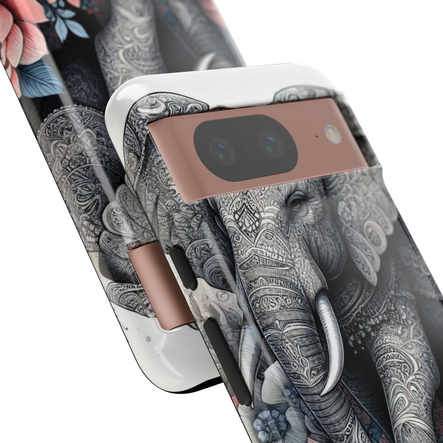 Mandala Elephant Mobile Cover – Elegant Black & White Floral Art