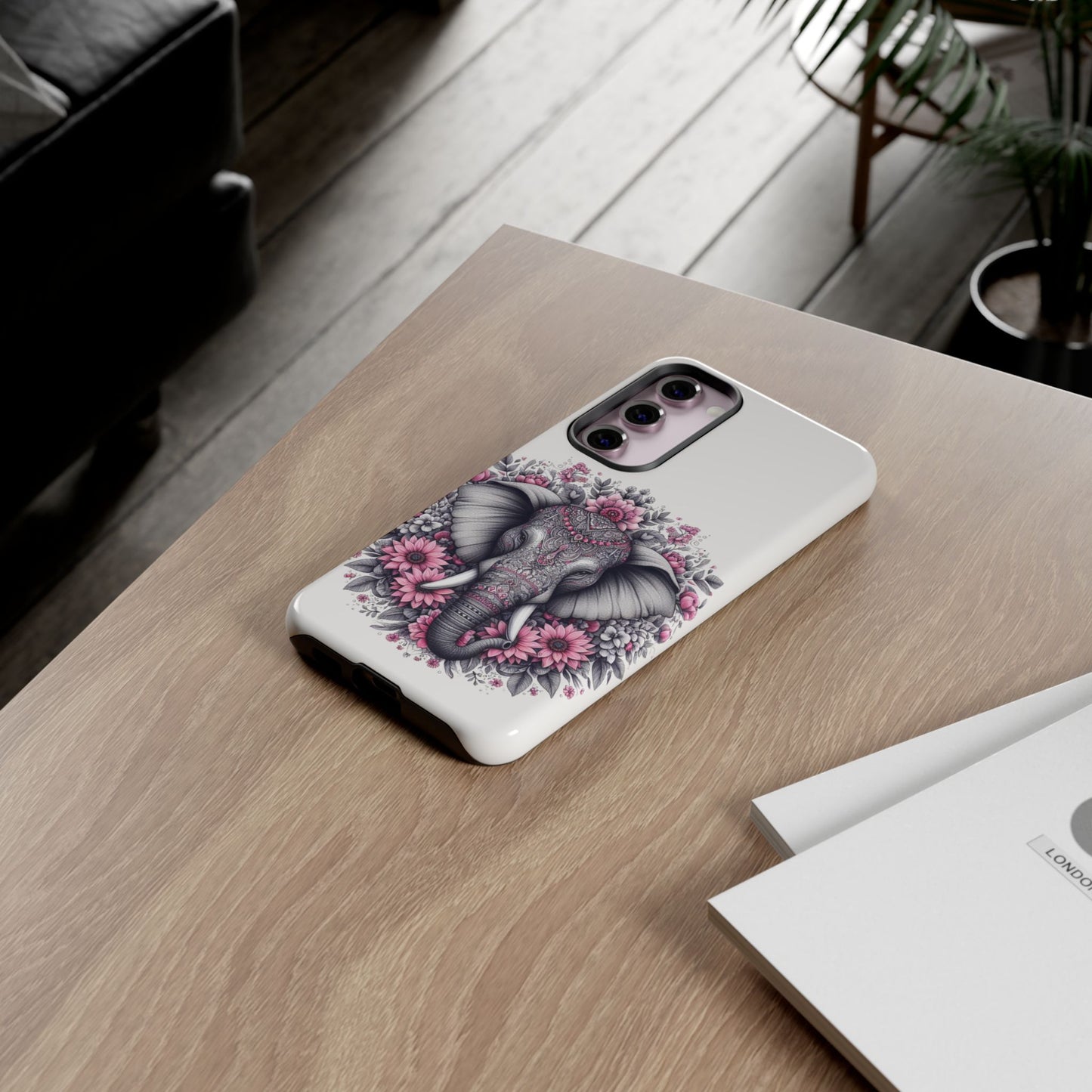 Intricate Floral Elephant Mobile Cover – Mandala-Inspired Boho Art