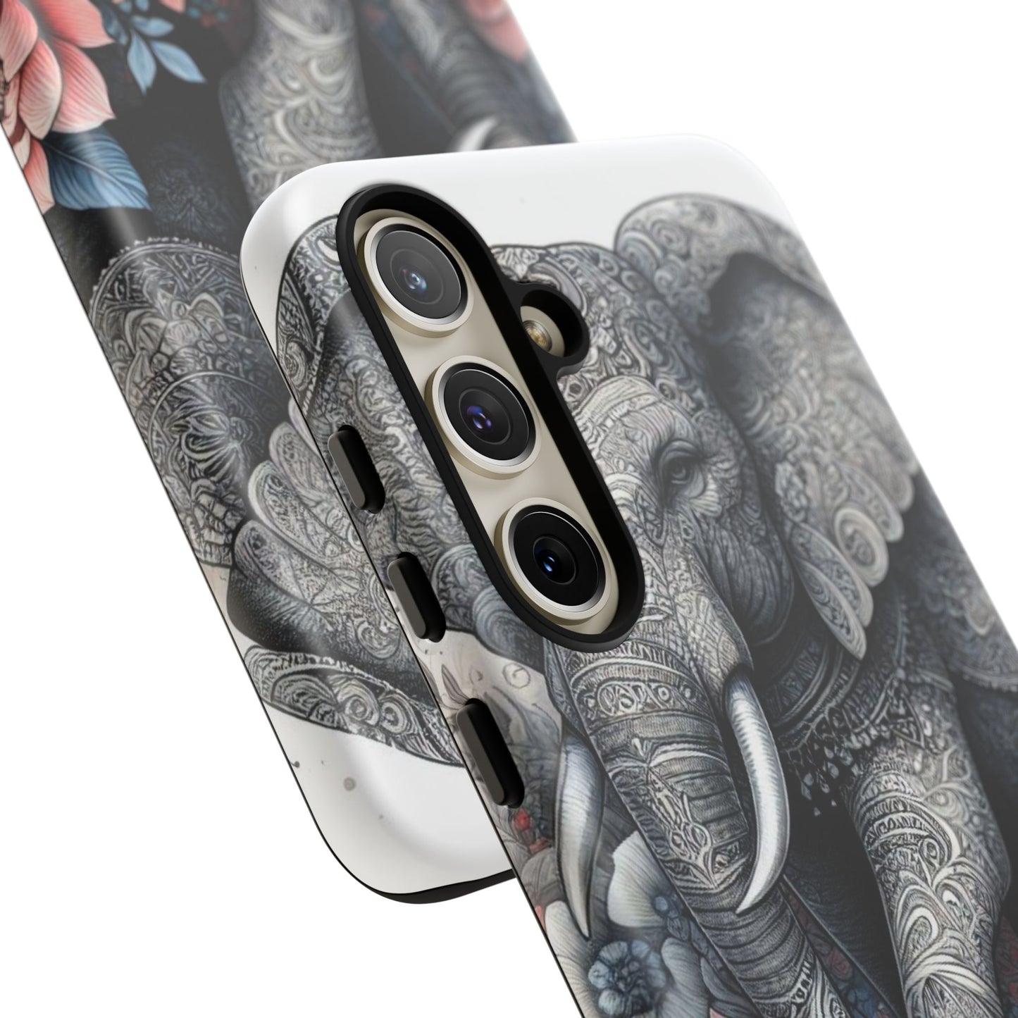 Mandala Elephant Mobile Cover – Elegant Black & White Floral Art