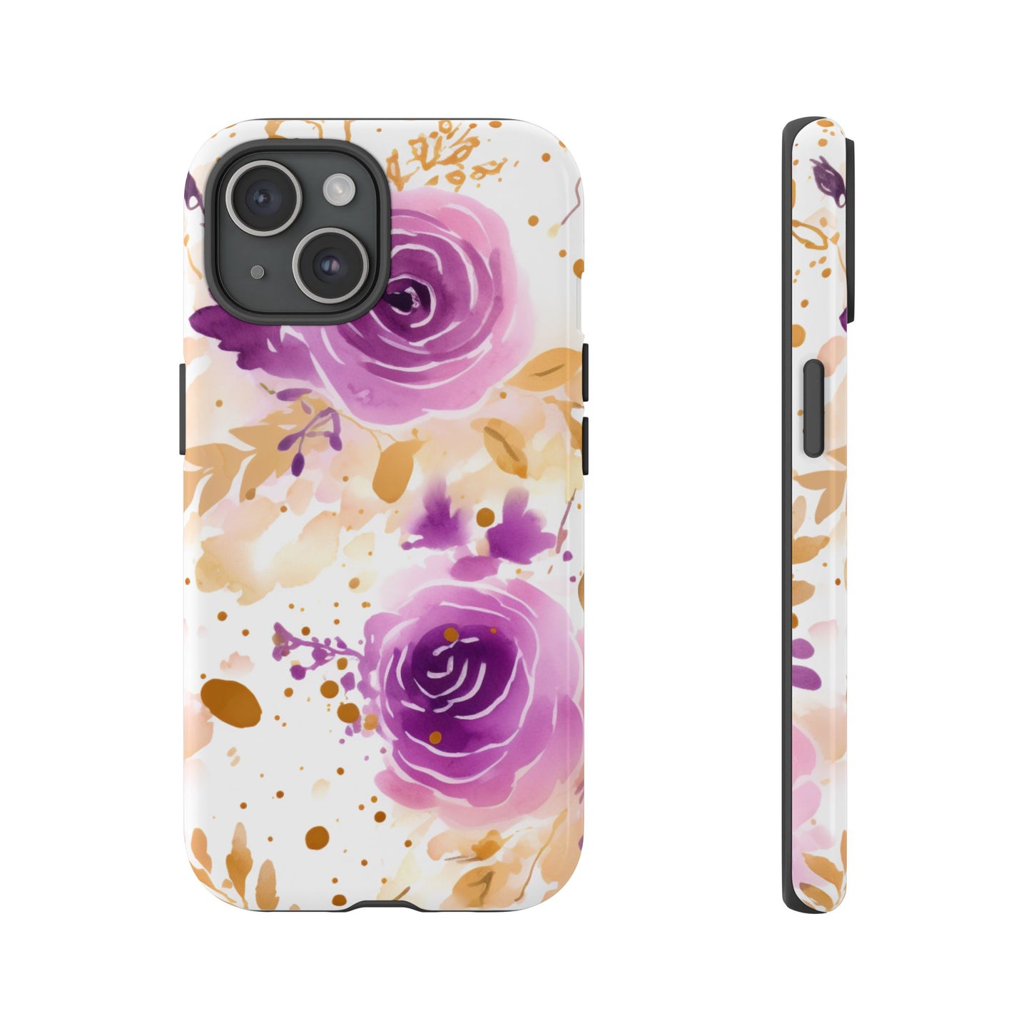 Purple Bloom Watercolor Mobile Case – Artistic Elegance in Gold & Lilac