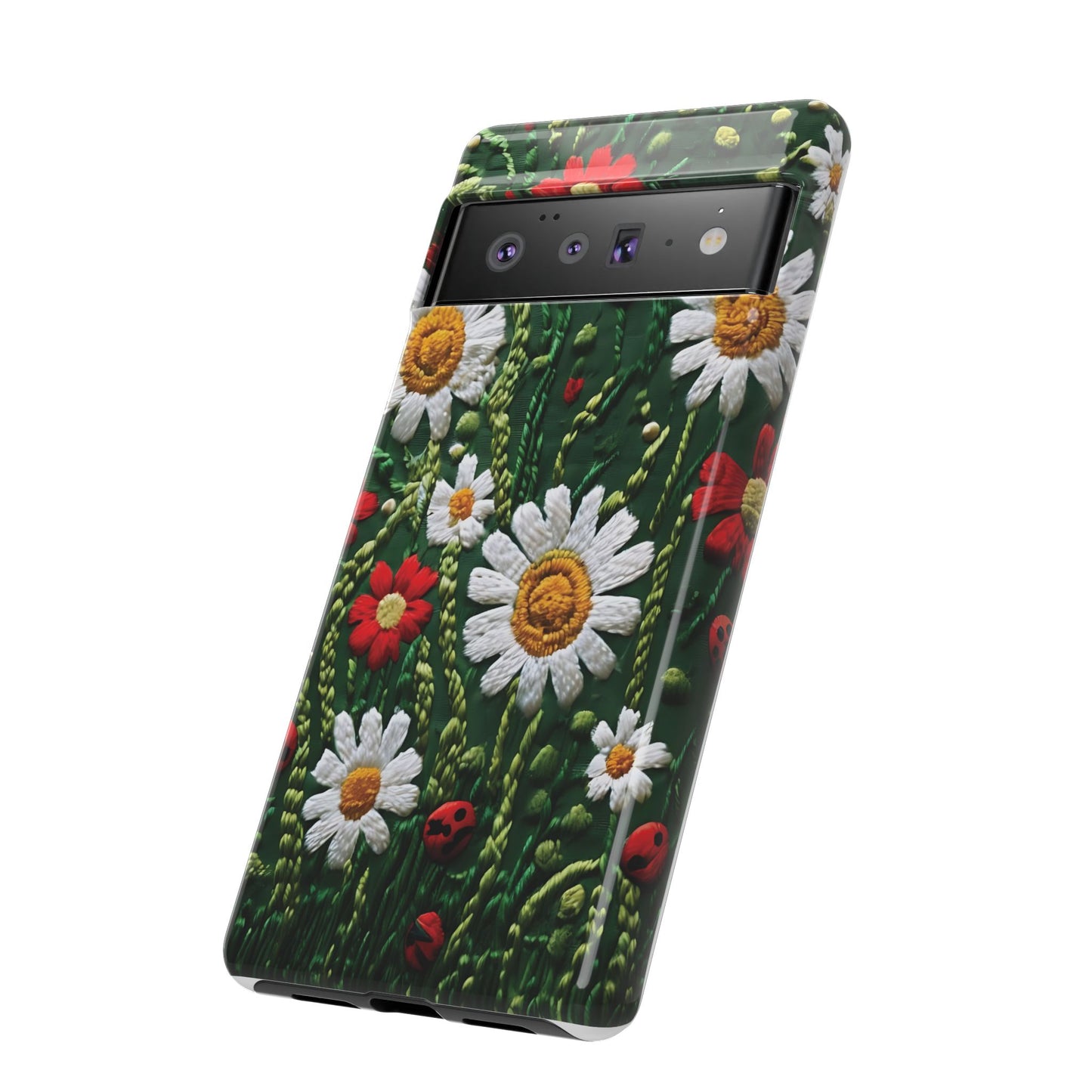 Knitted Pattern With Diamonds And Festive Motifs On Navy phone case design.