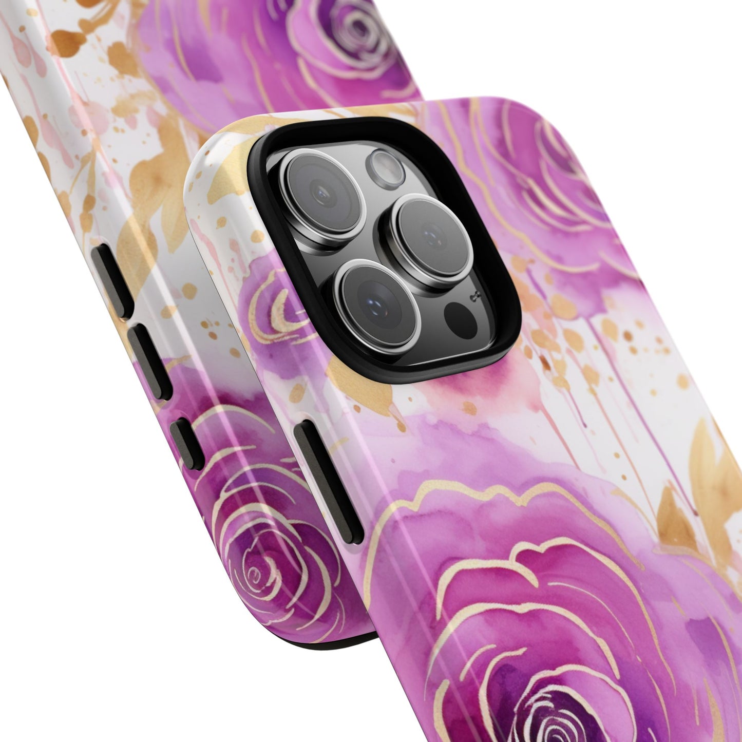Elegant Purple-Gold Watercolor Rose Mobile Case