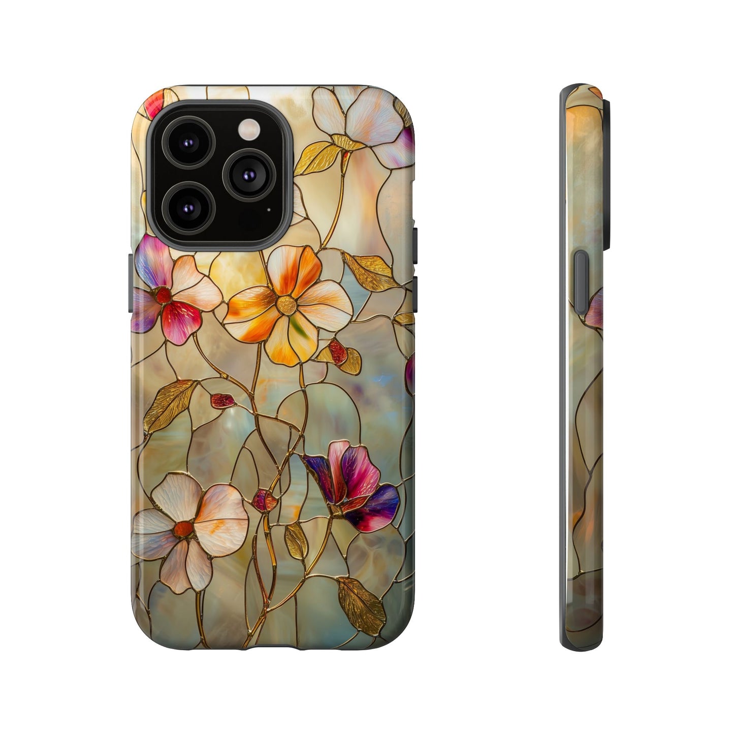 Golden Bloom – Luxe Stained Glass Floral Phone Case for iPhone, Samsung & Pixel