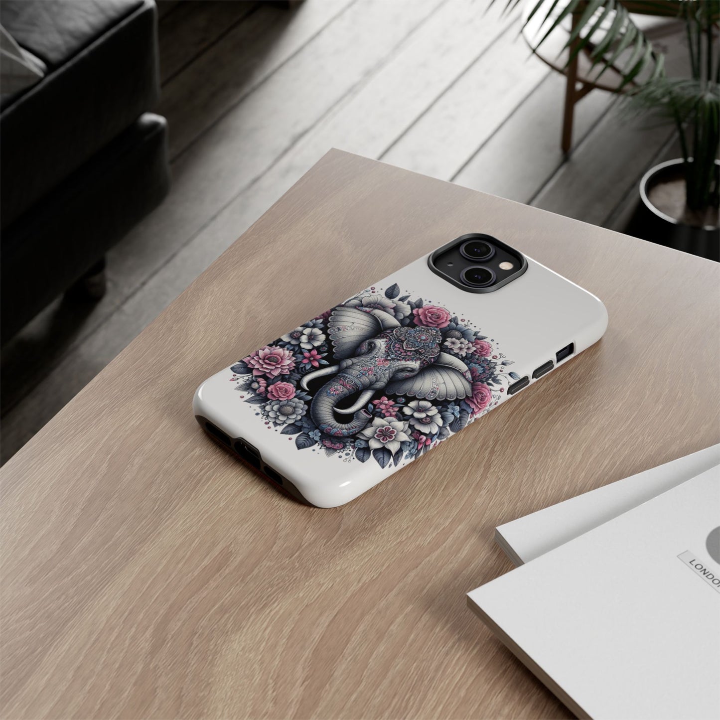 Ornate Floral Elephant Mobile Cover – Elegant Bohemian Art