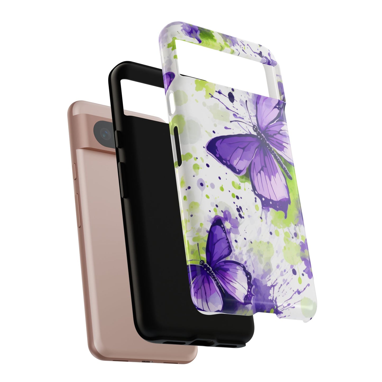 Vibrant Purple Butterfly Splash Mobile Cover – Artistic Green & Violet Aesthetic