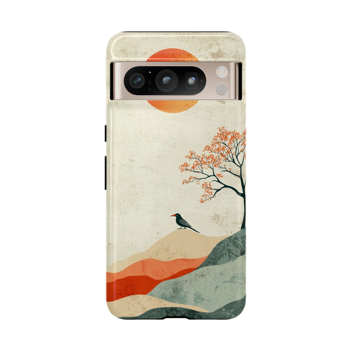 Crimson Solitude: A Minimalist Landscape Phone Case for iPhone, Samsung & Pixel