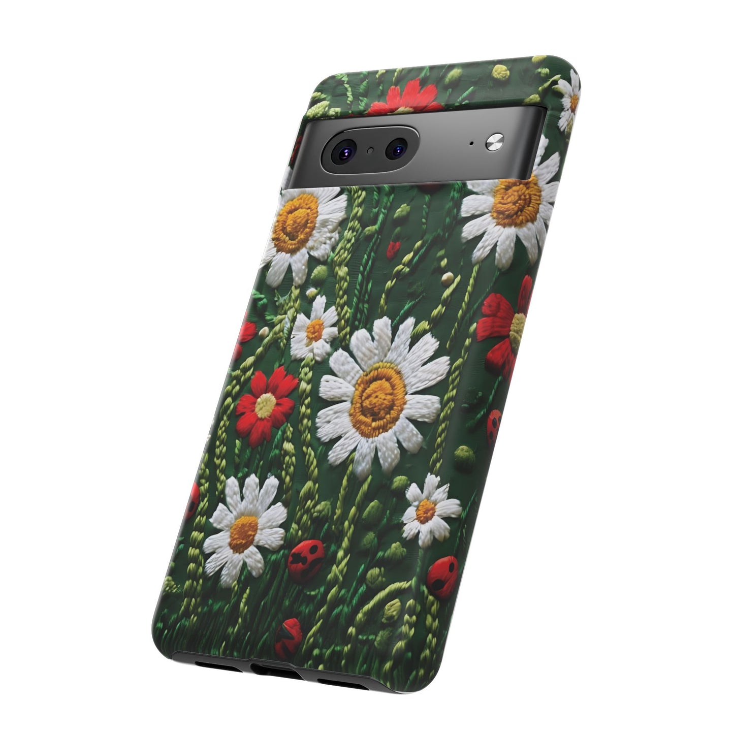 Knitted Pattern With Diamonds And Festive Motifs On Navy phone case design.