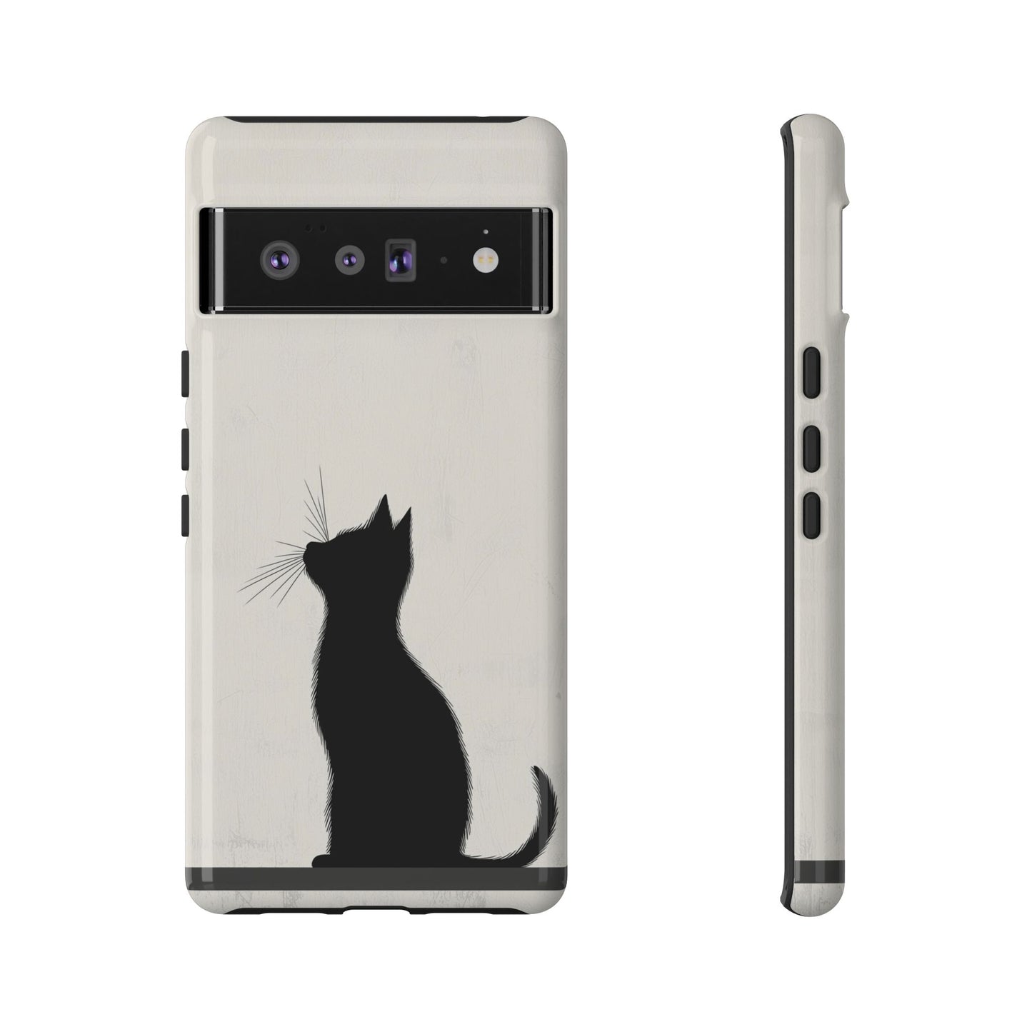 Silent Gaze: Minimalist Black Cat Phone Case for iPhone, Samsung & Pixel