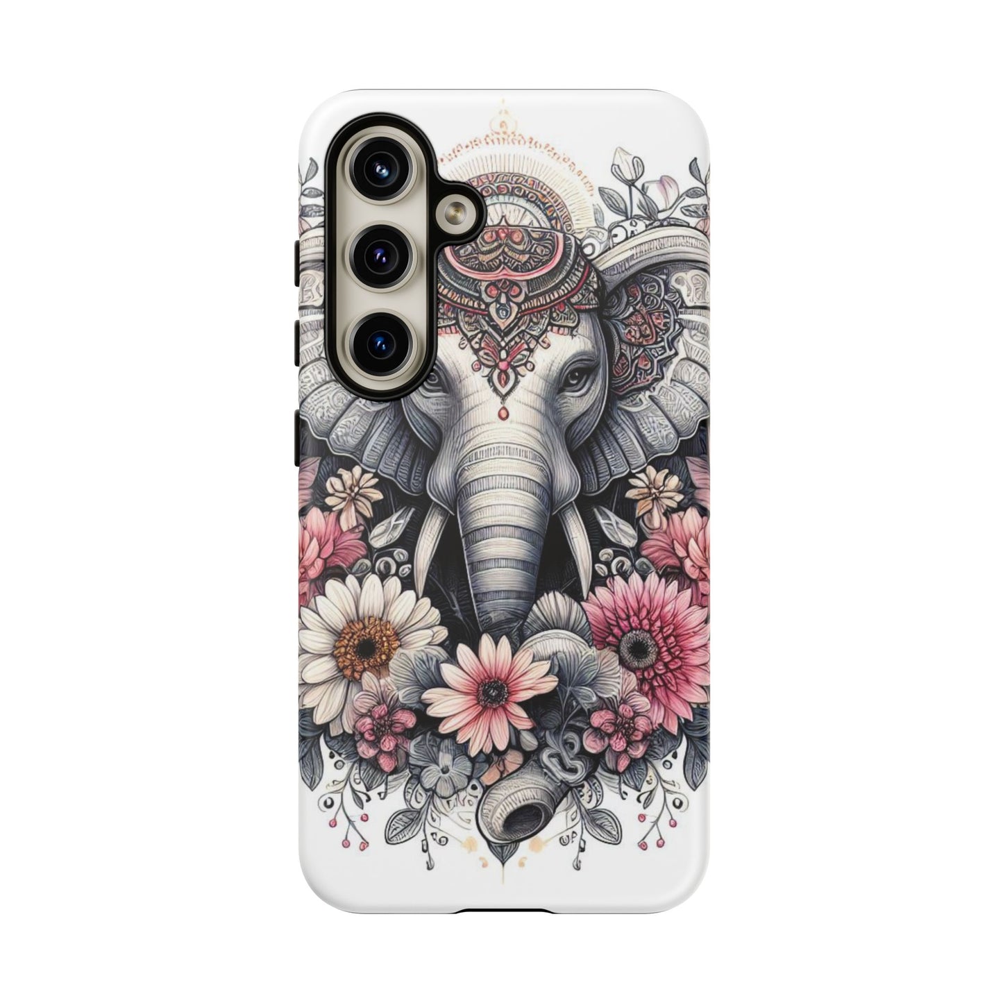 Royal Elephant Mandala Phone Case – Intricate Bohemian Floral Design