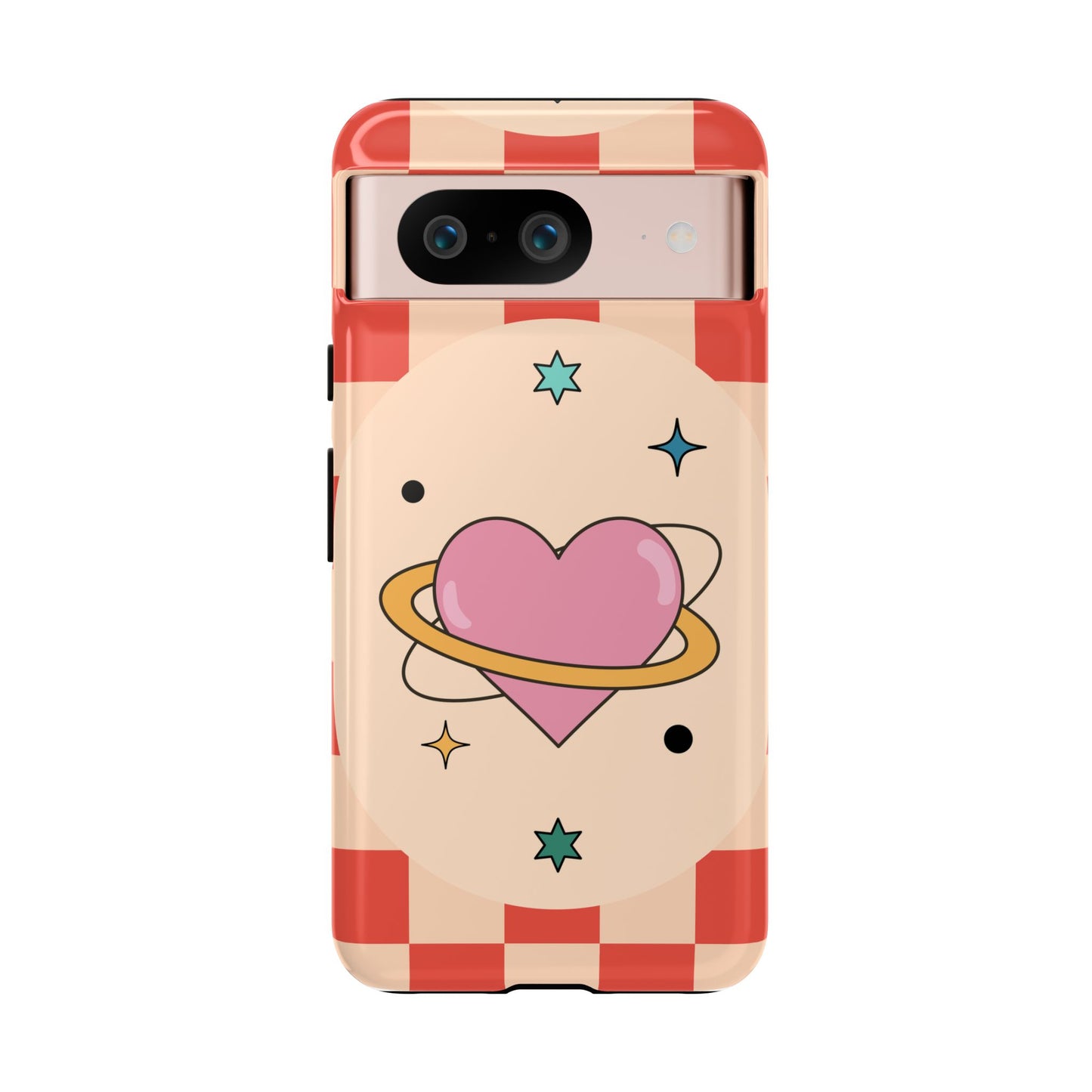 Retro Heart Tile Phone Case – Vintage Aesthetic Cover for iPhone, Samsung & Google Pixel