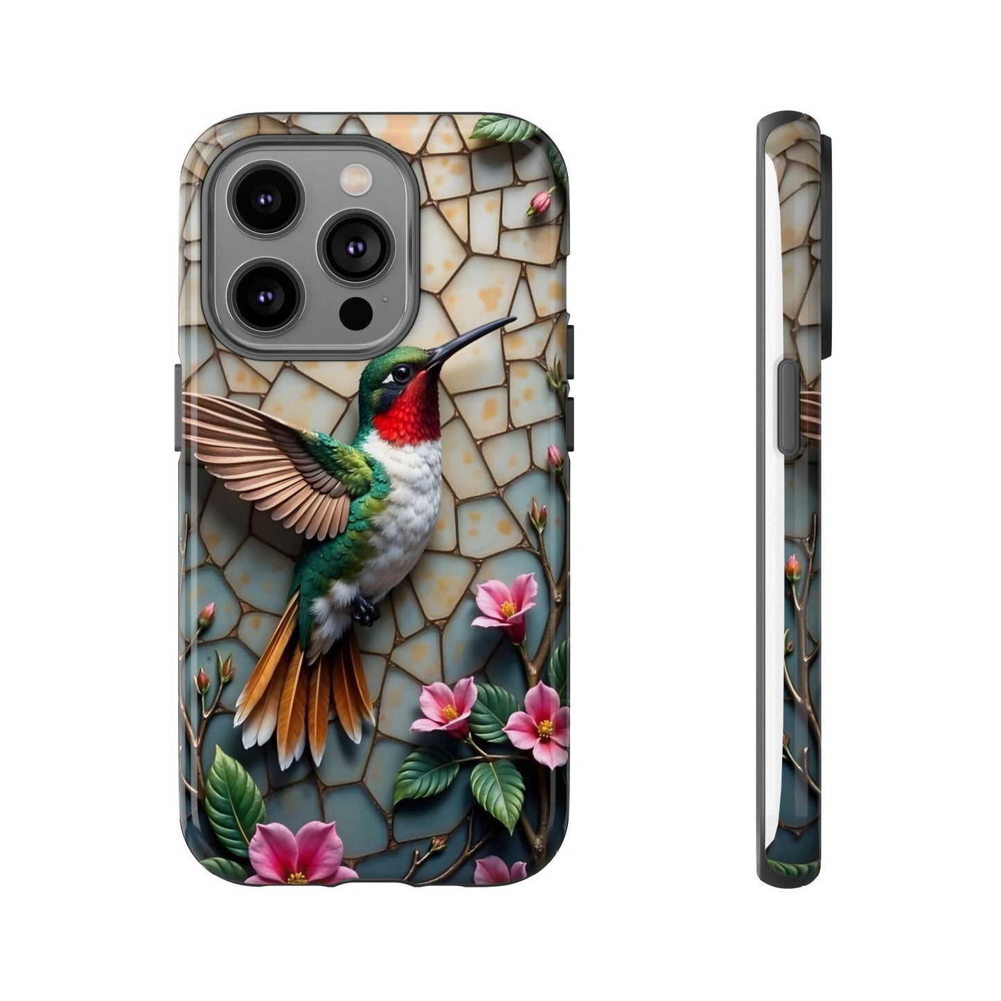 Vivid Hummingbird with Blossoming Branches | Artistic Mosaic Style