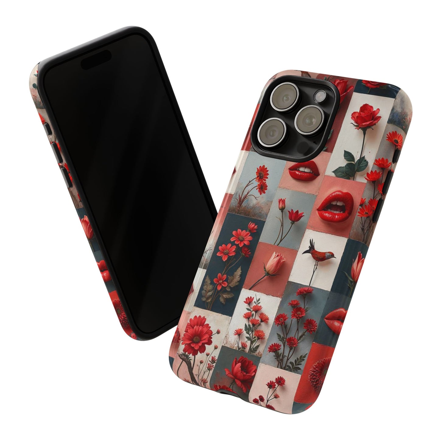 Red Flowers & Lips Collage Phone Case