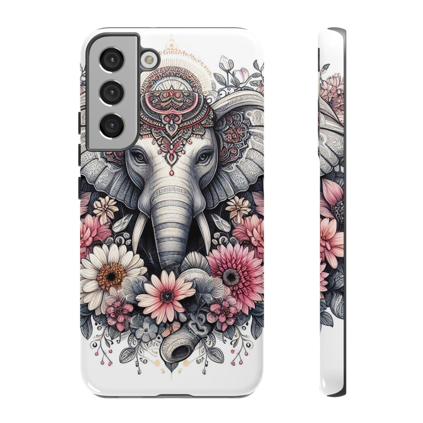 Royal Elephant Mandala Phone Case – Intricate Bohemian Floral Design