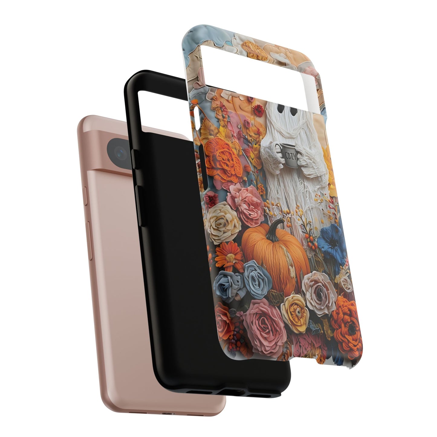 Colorful Whimsical Artwork of Ghost in Autumn Scene phone case design.