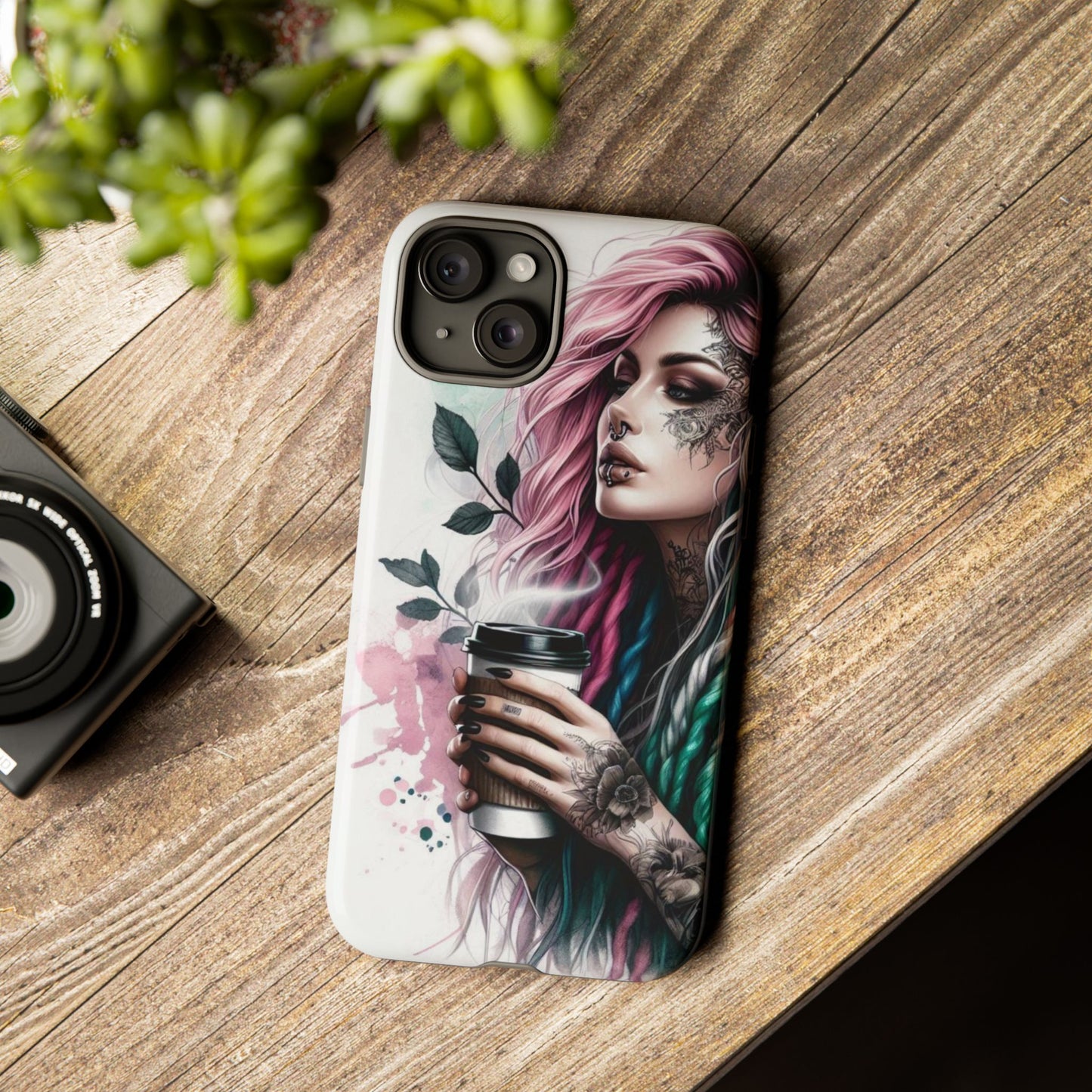 Boho Rebel – Vibrant Dreadlocks & Tattooed Coffee Lover Mobile Cover