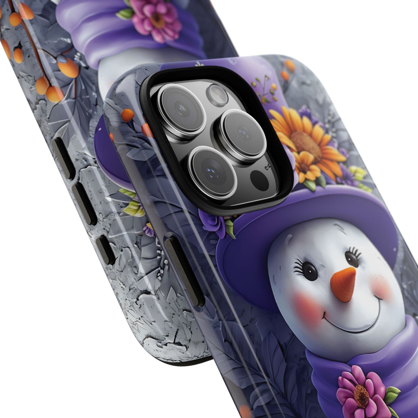 Cheerful Snowman With Colorful Floral Hat And Scarf phone case design