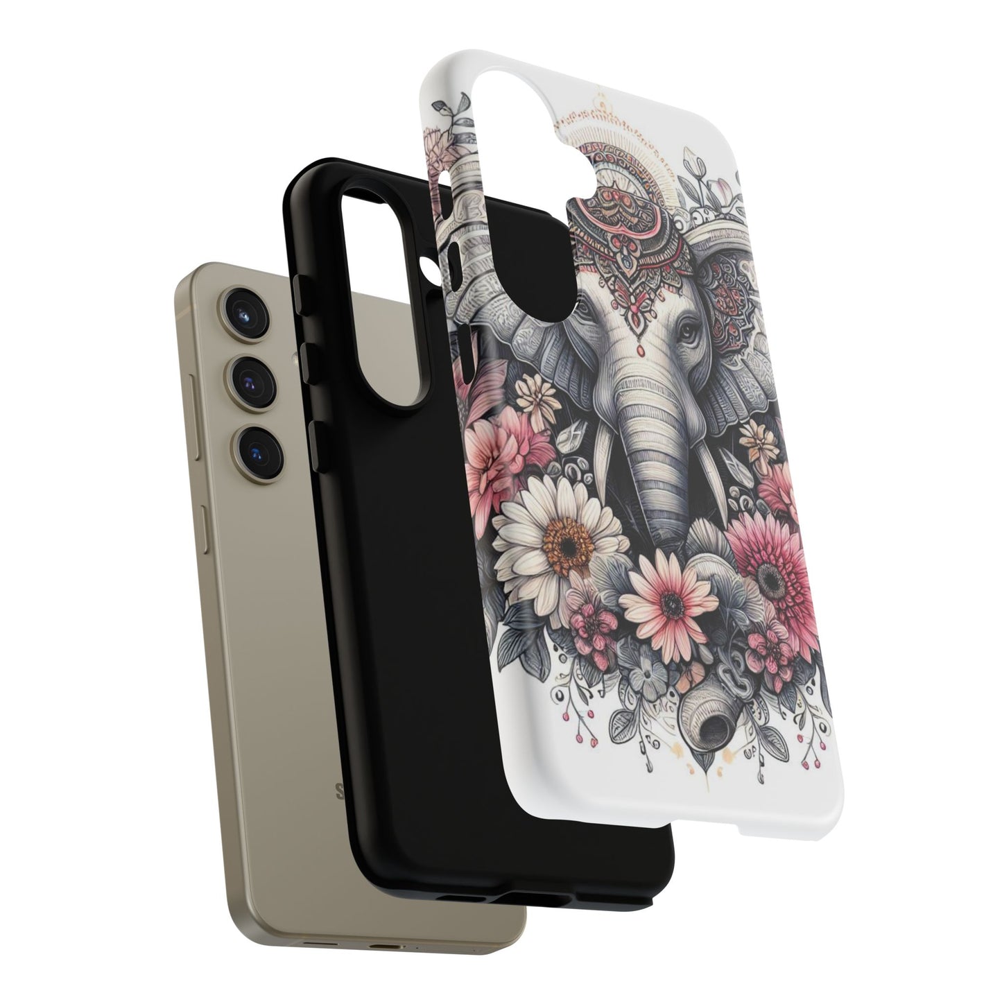 Royal Elephant Mandala Phone Case – Intricate Bohemian Floral Design