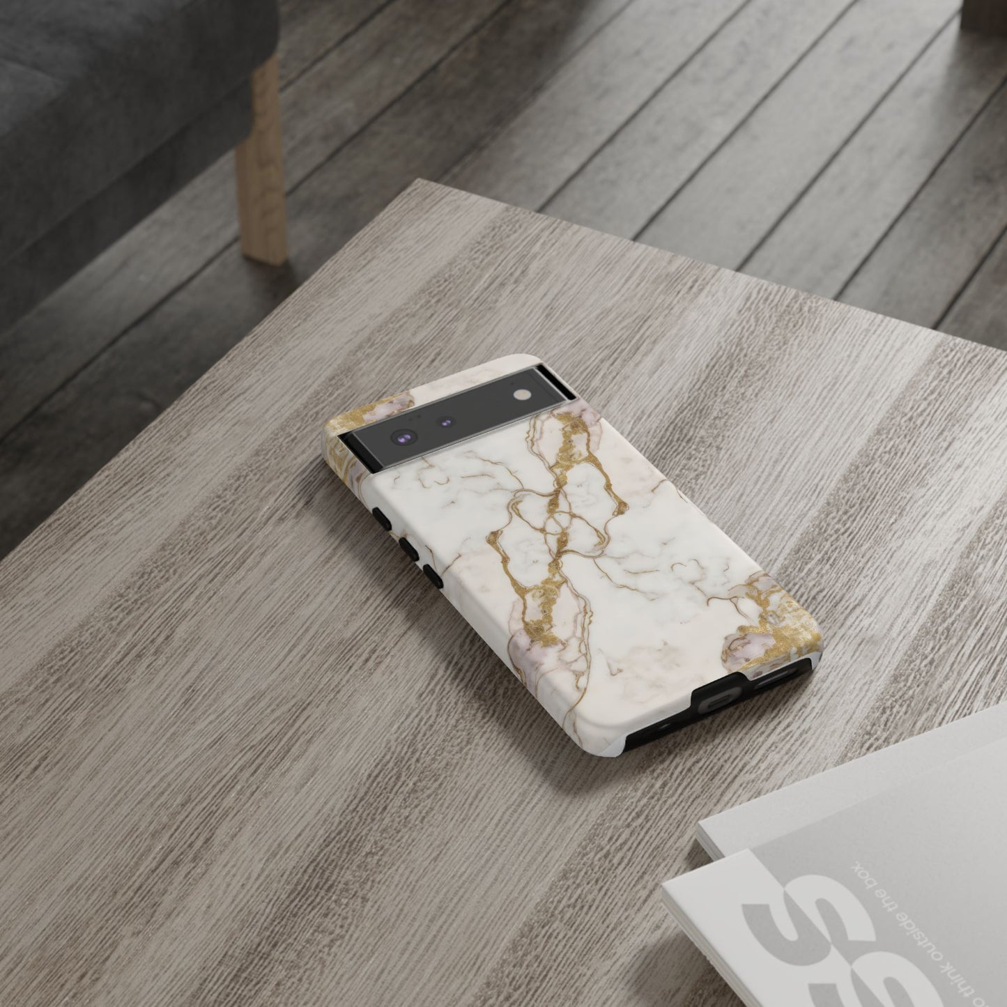 Elegant White and Gold Marble Case Design