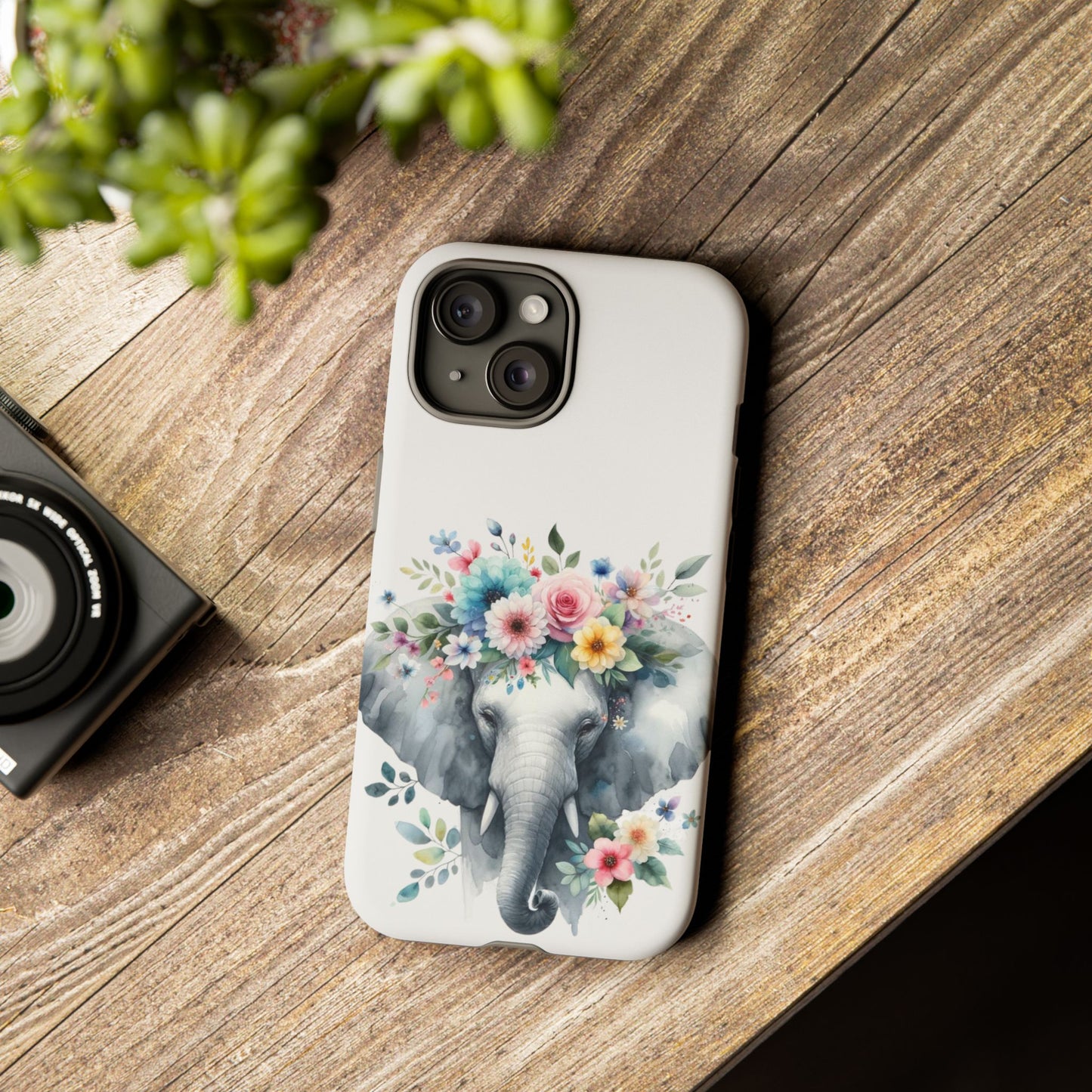 Floral Crown Elephant Mobile Cover – Elegant Watercolor Art