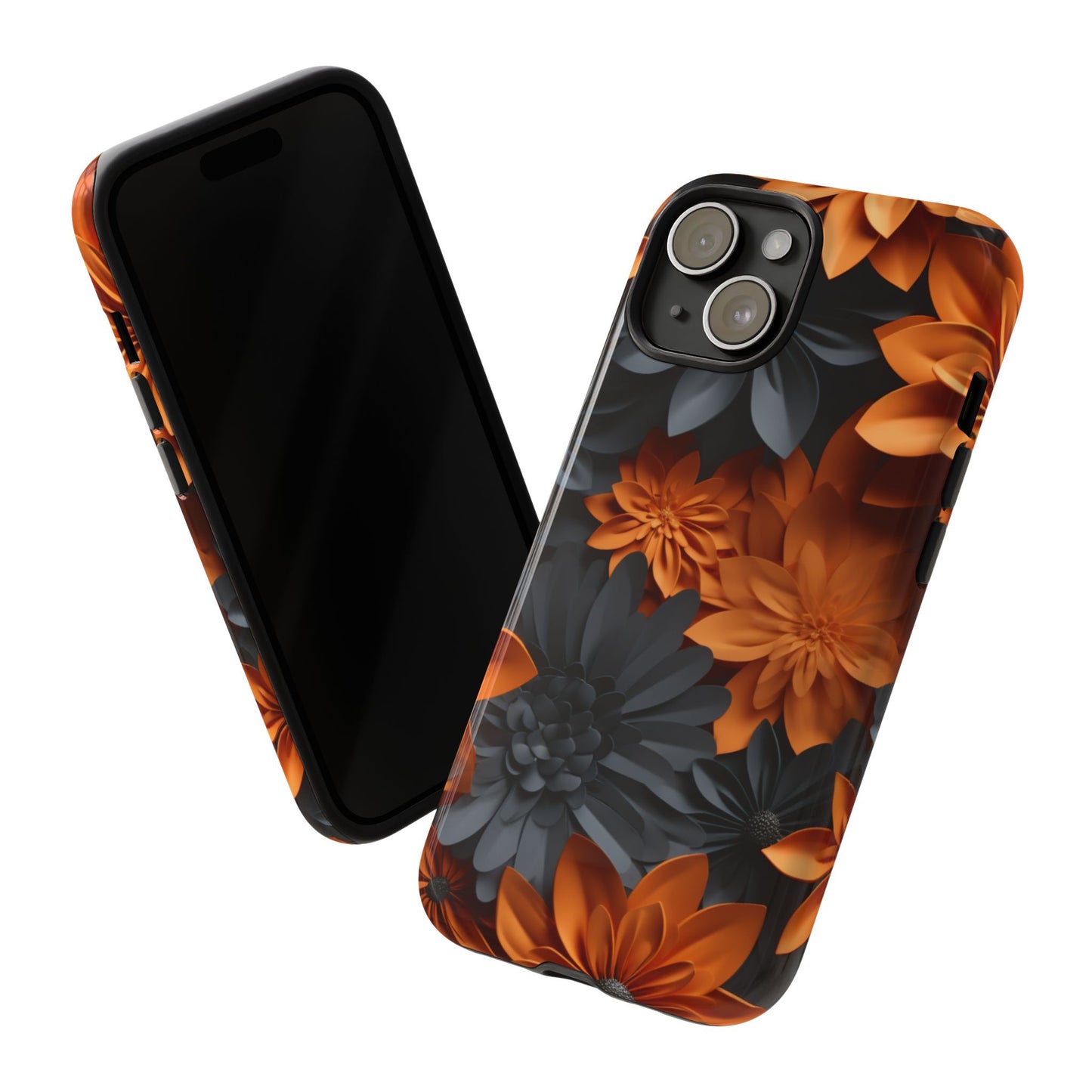 Orange & Black 3D Floral Mobile Case