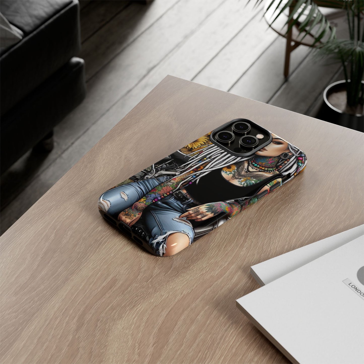 Sunflower Biker Queen – Bohemian Tattooed Rebel Mobile Cover