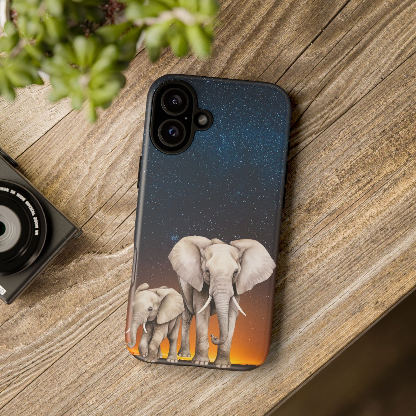 Starry Safari Elephant Family Mobile Cover – Cosmic Wildlife Aesthetic
