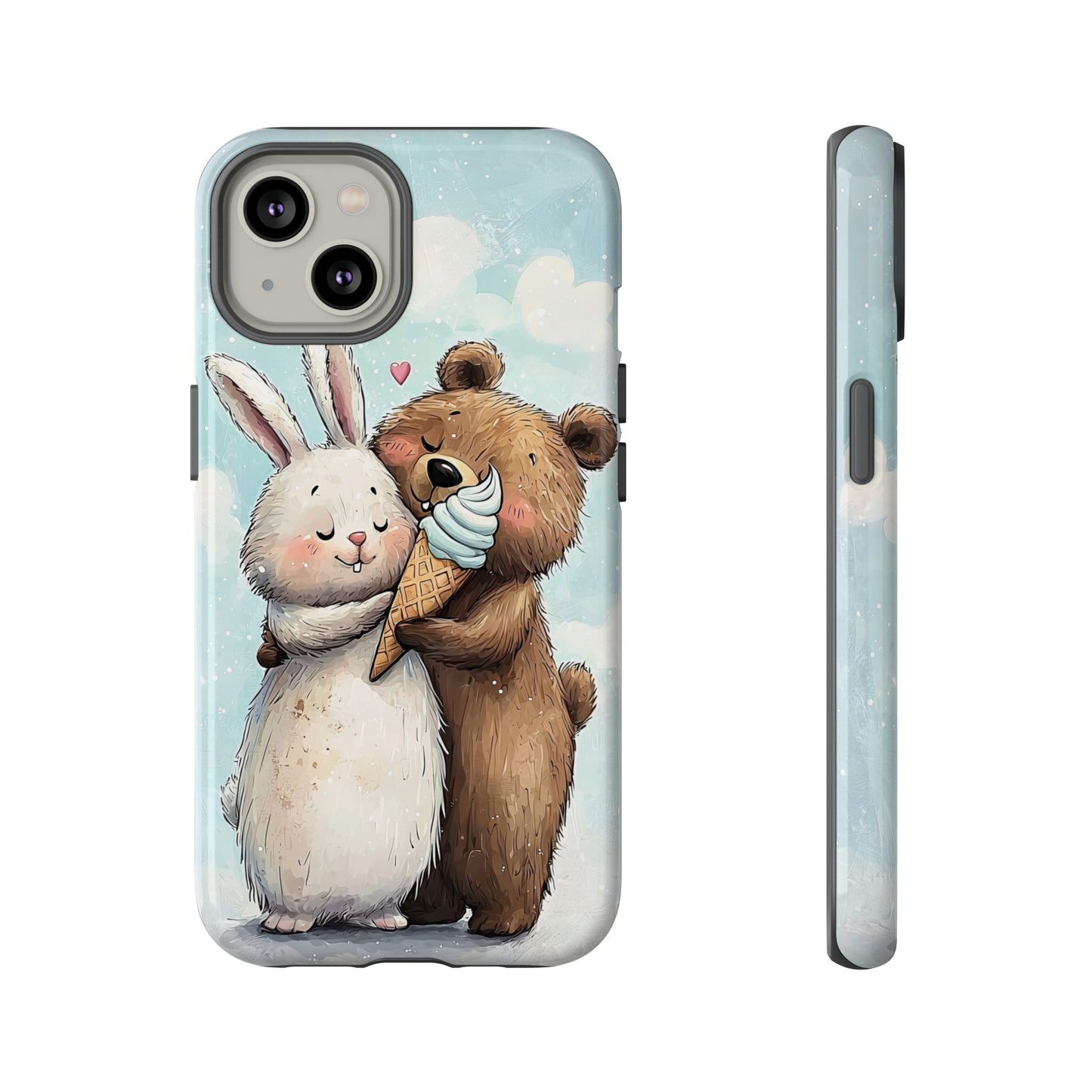 Cozy Bunny & Bear Ice Cream Love - Cute Anime Phone Case for iPhone, Samsung, Google Pixel