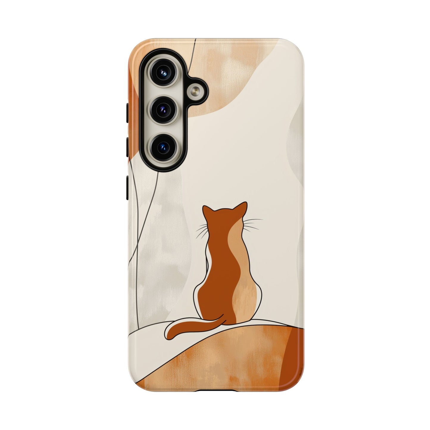 Contemplative Cat: Minimalist Sunset Phone Case for iPhone, Samsung & Pixel