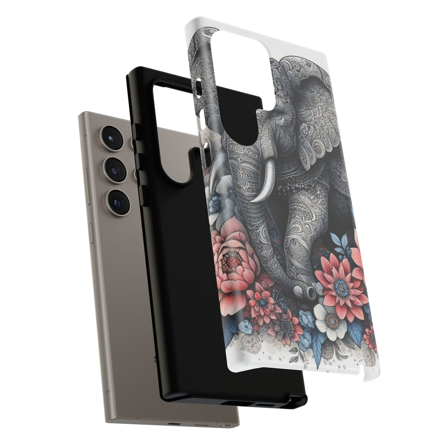 Mandala Elephant Mobile Cover – Elegant Black & White Floral Art
