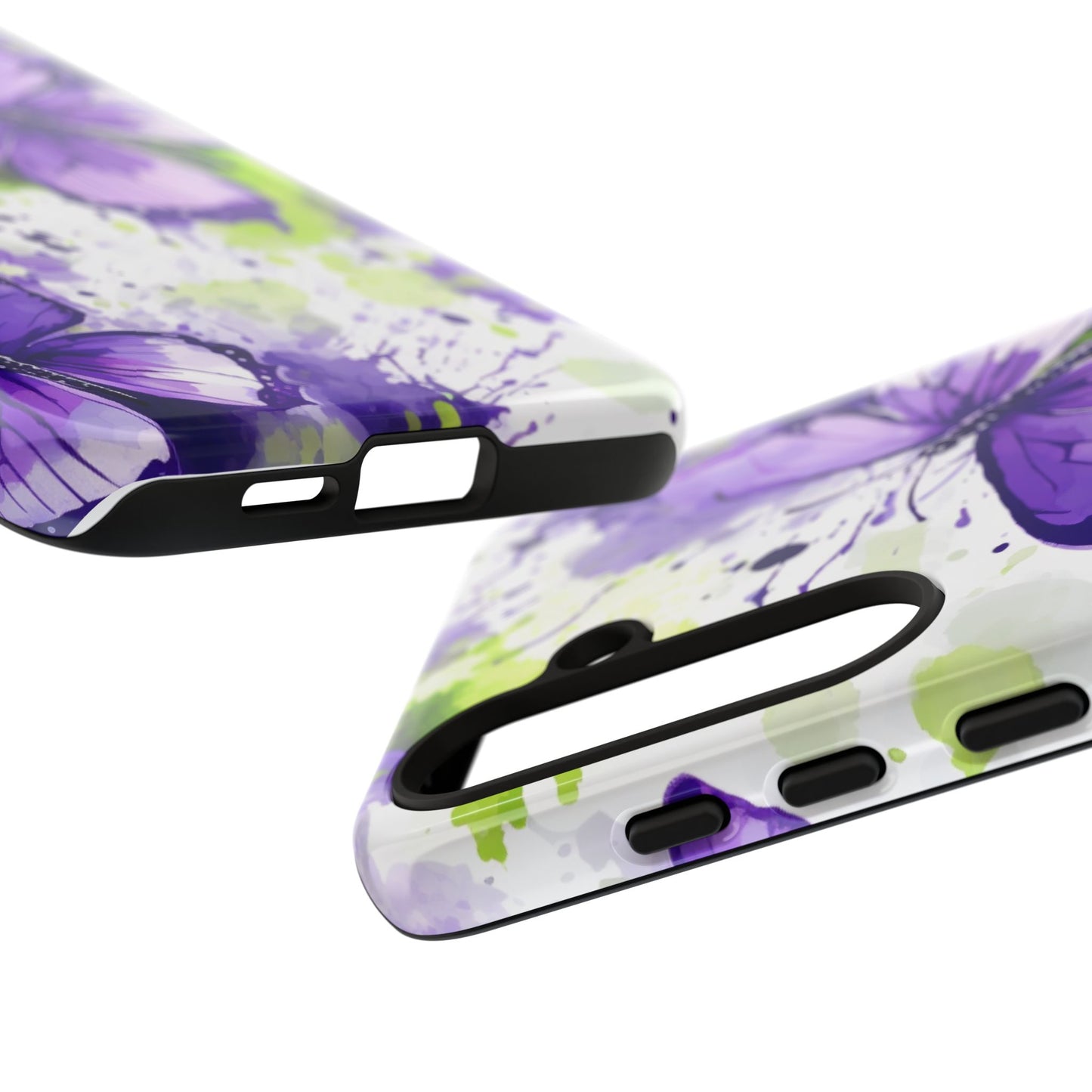 Vibrant Purple Butterfly Splash Mobile Cover – Artistic Green & Violet Aesthetic