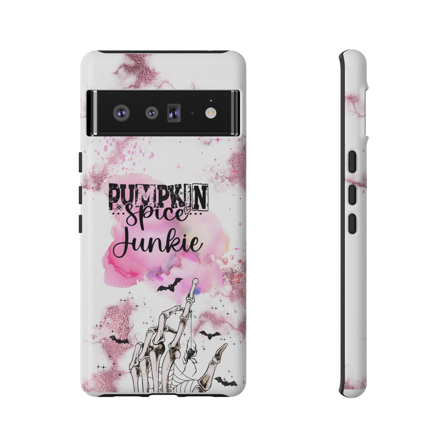 Pumpkin Spice Junkie Phone Case - Fall Aesthetic Cover for iPhone, Samsung & Google Pixel, Skeleton Hand Phone Case, Watercolor Phone Cover, Girly Phone Case