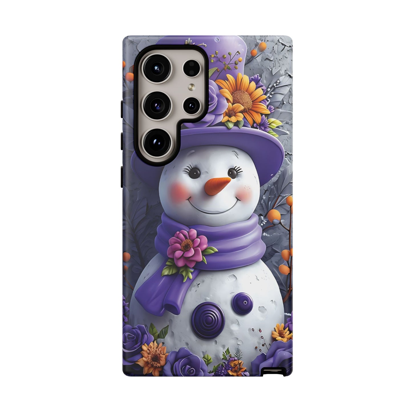 Cheerful Snowman With Colorful Floral Hat And Scarf phone case design
