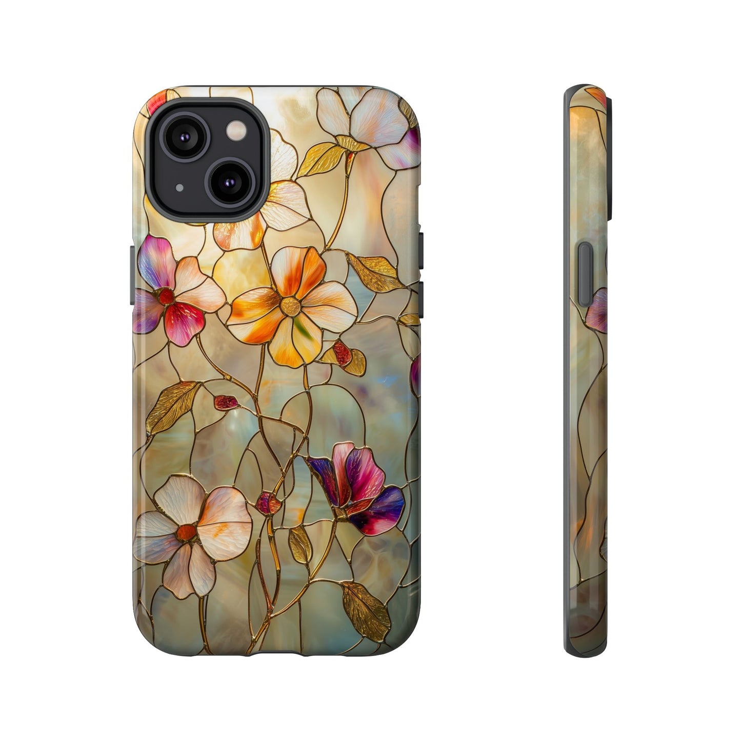 Golden Bloom – Luxe Stained Glass Floral Phone Case for iPhone, Samsung & Pixel