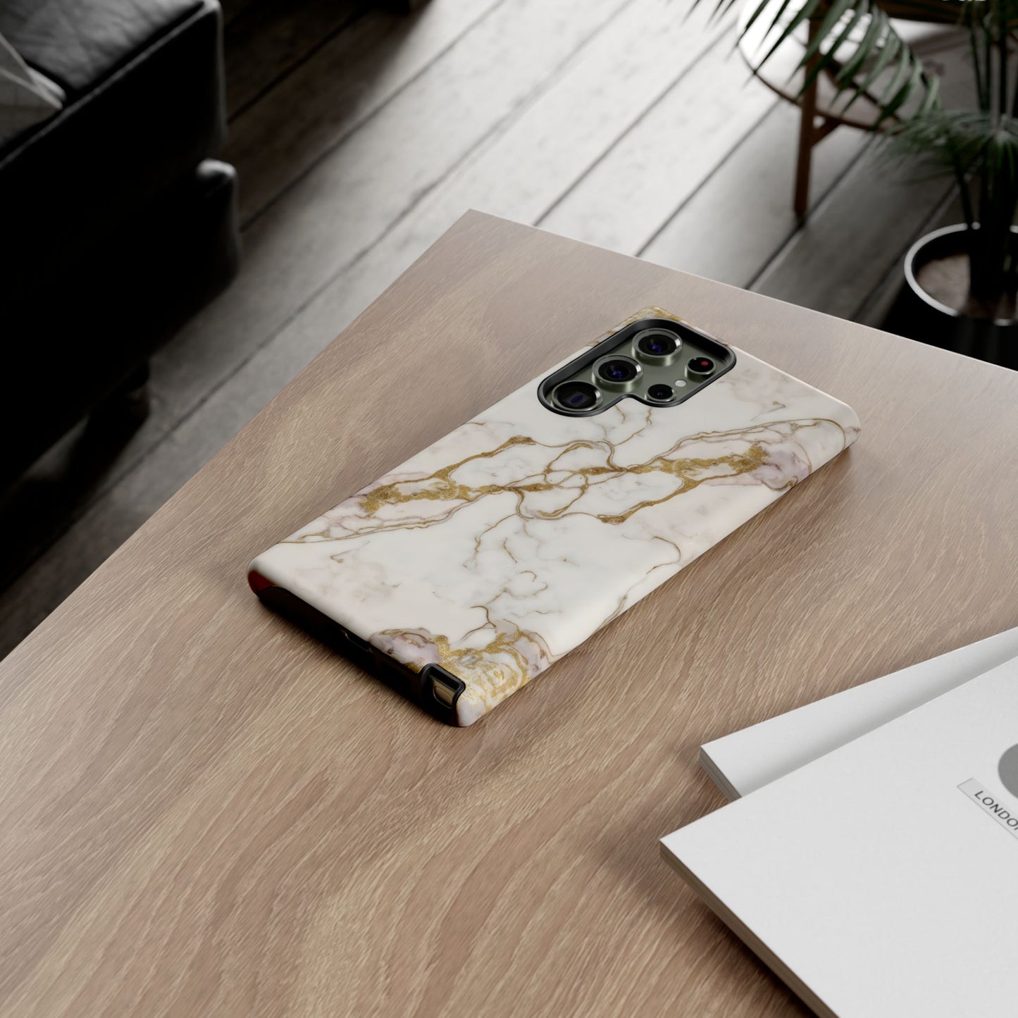 Elegant White and Gold Marble Case Design