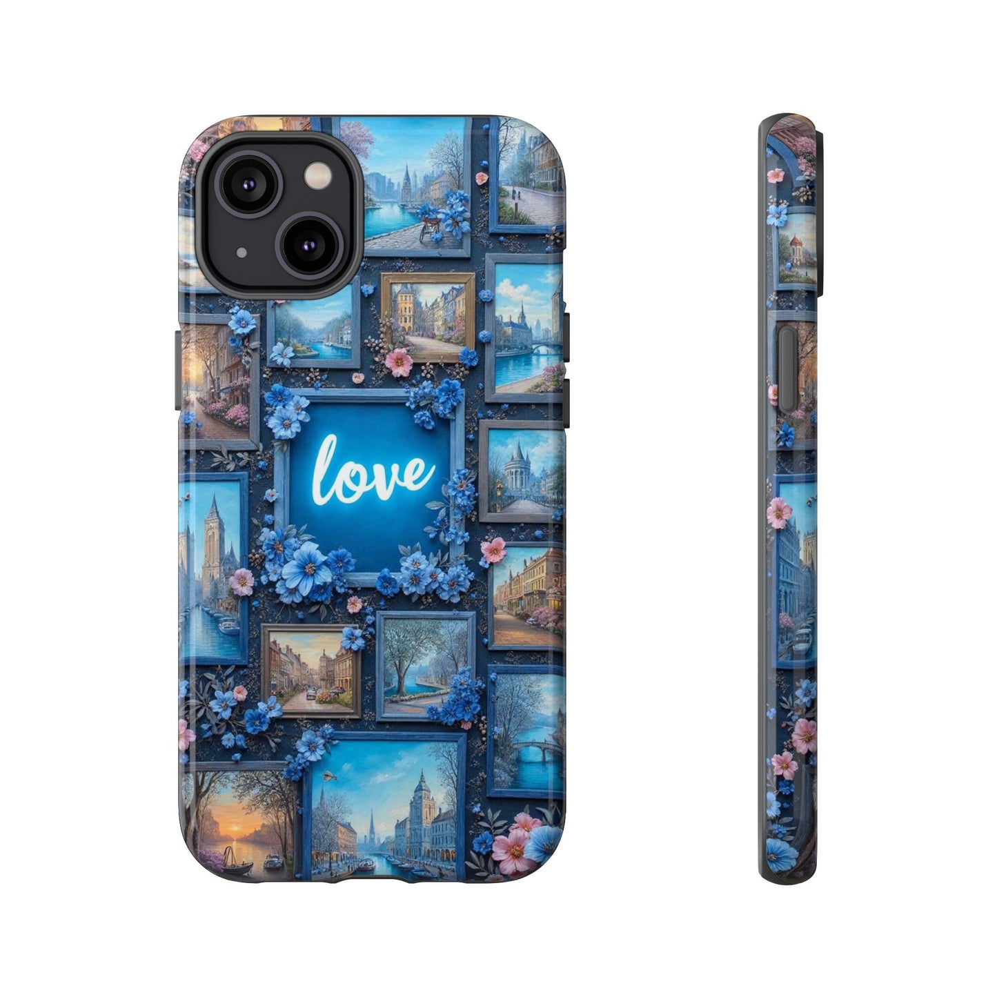 Blue Floral Love Frame Phone Case