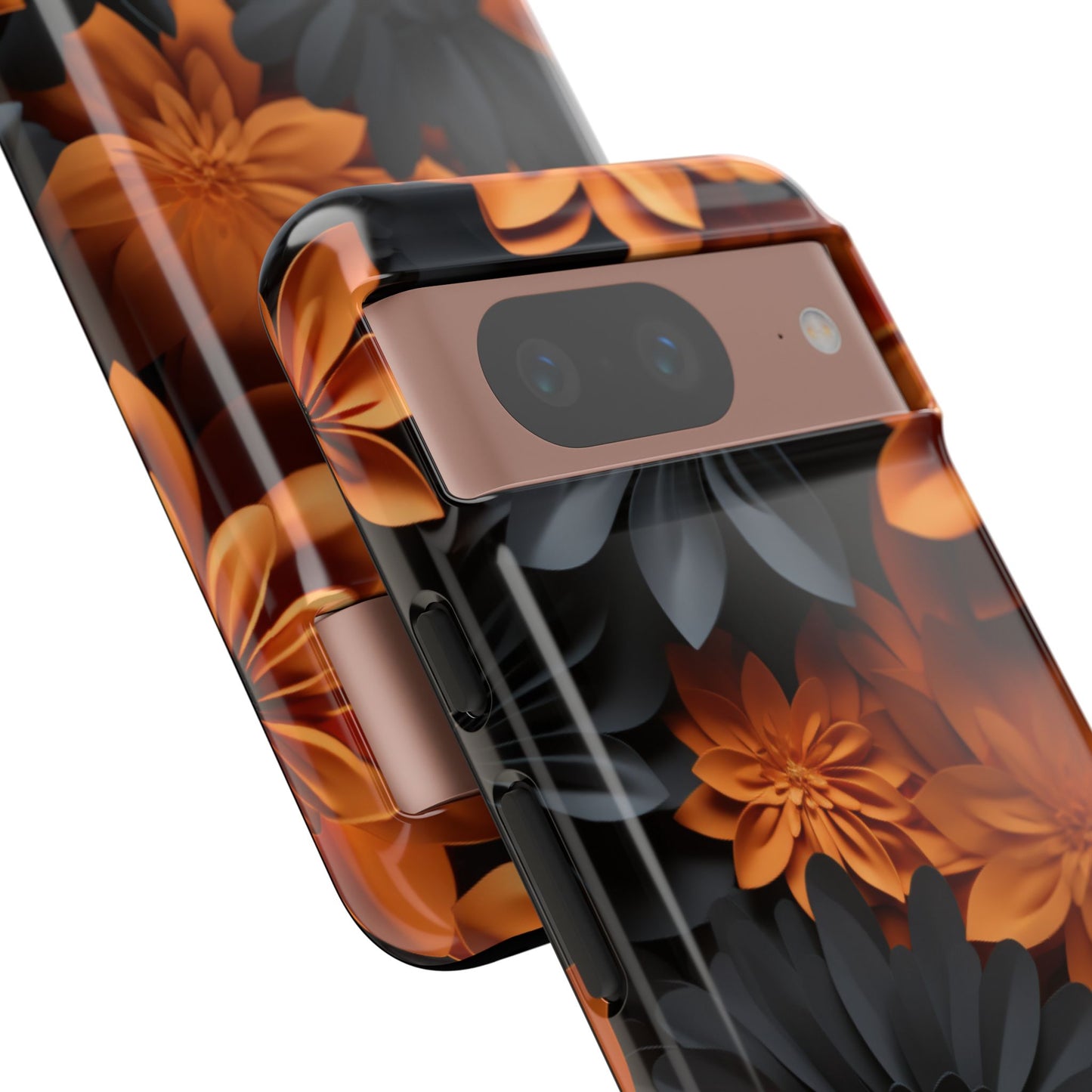 Orange & Black 3D Floral Mobile Case