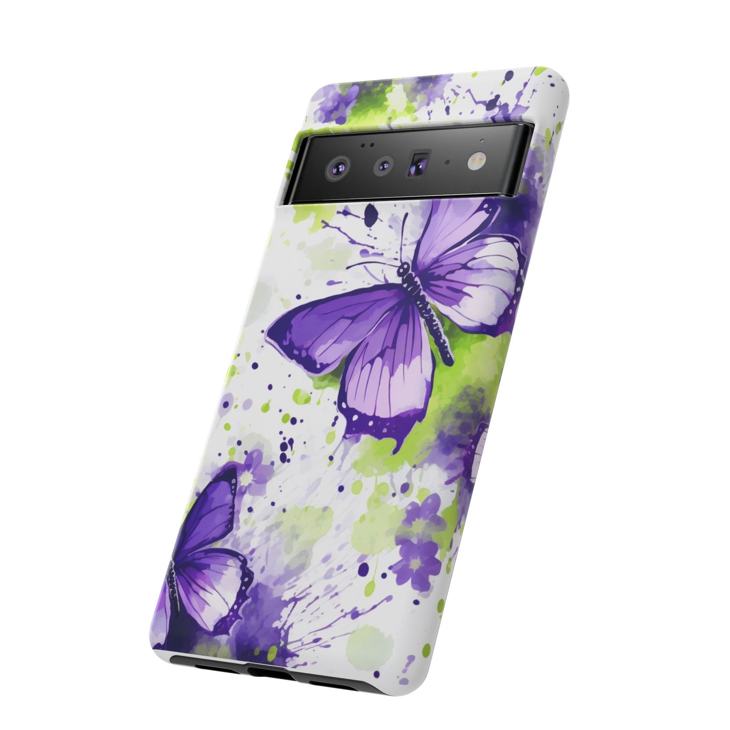 Vibrant Purple Butterfly Splash Mobile Cover – Artistic Green & Violet Aesthetic