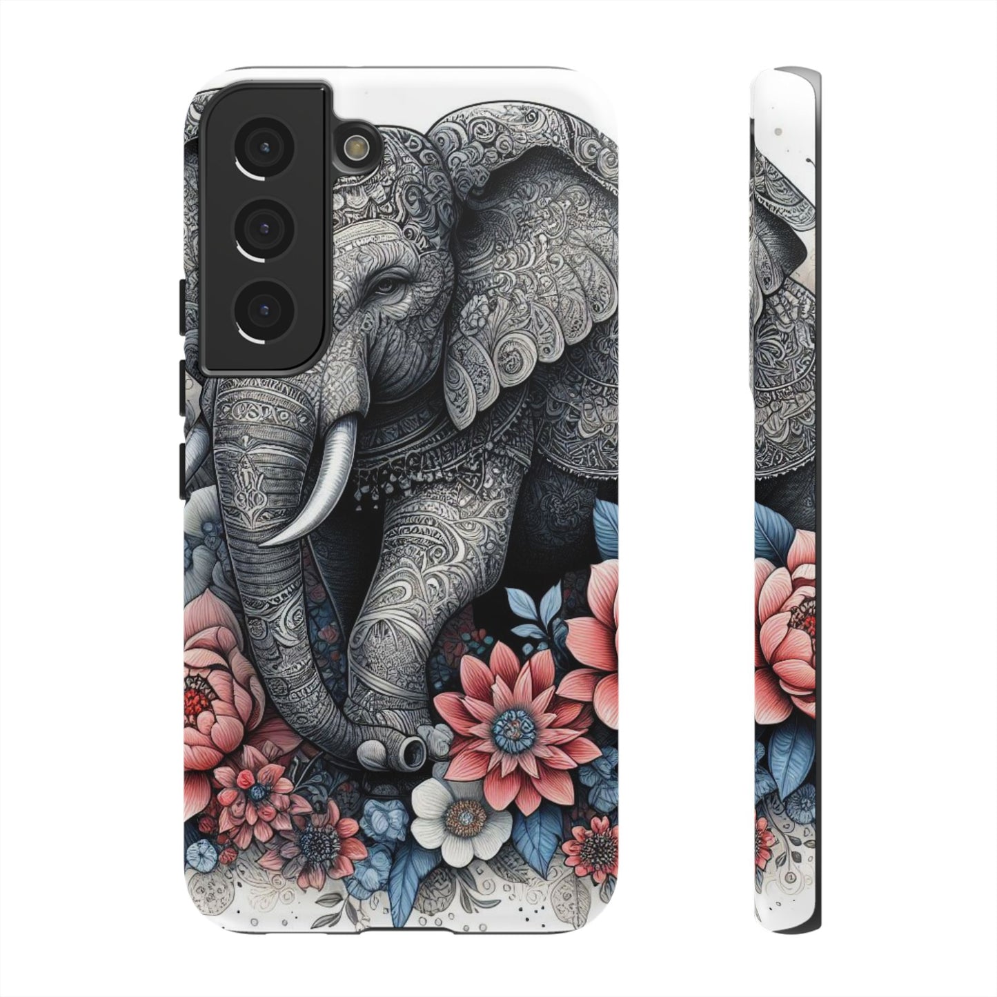 Mandala Elephant Mobile Cover – Elegant Black & White Floral Art