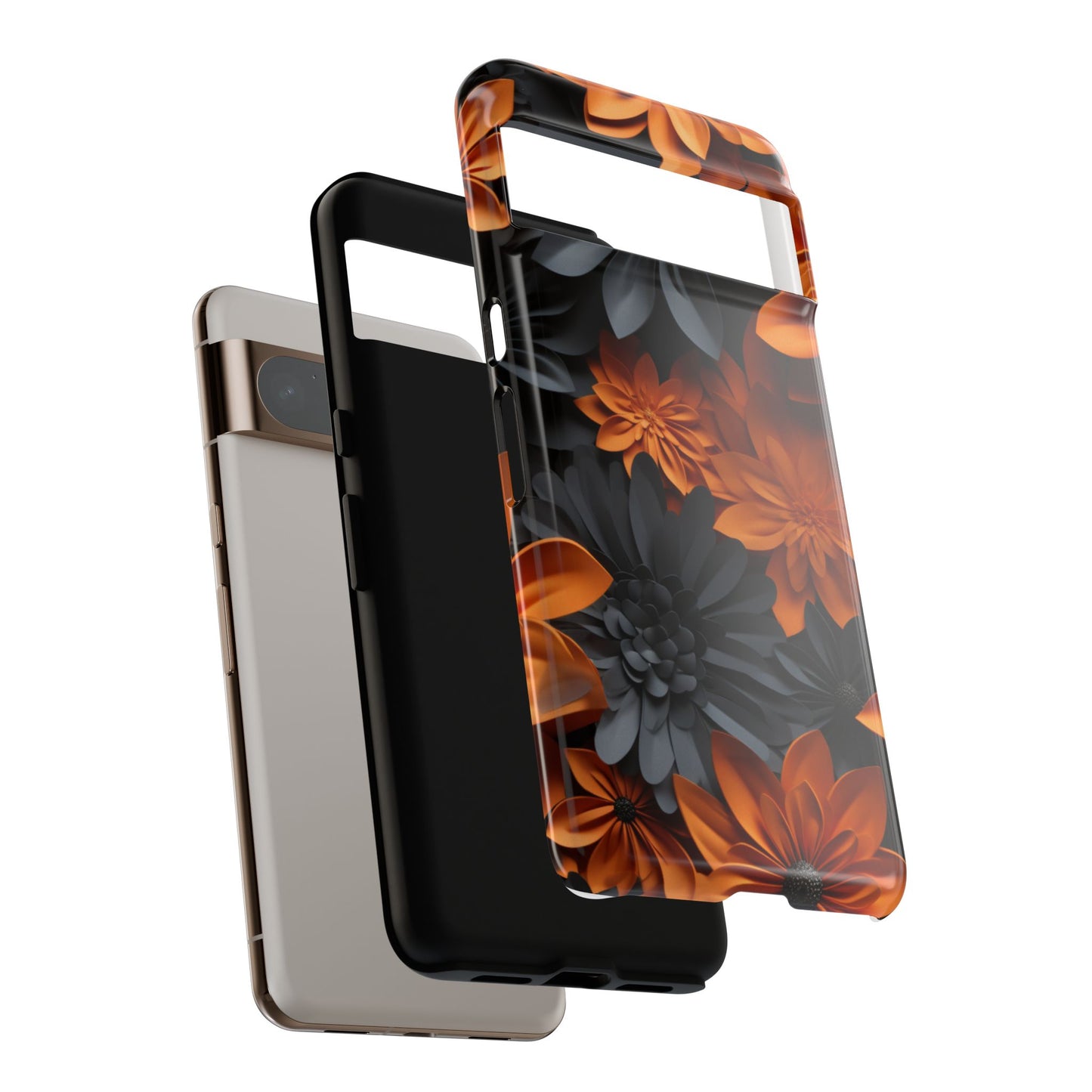 Orange & Black 3D Floral Mobile Case