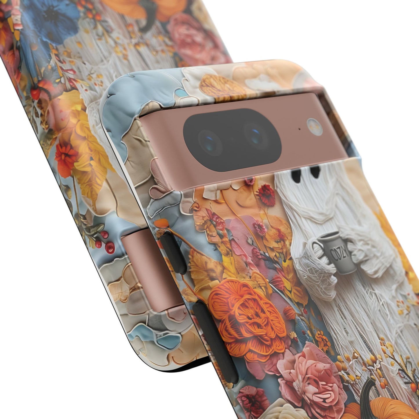 Colorful Whimsical Artwork of Ghost in Autumn Scene phone case design.