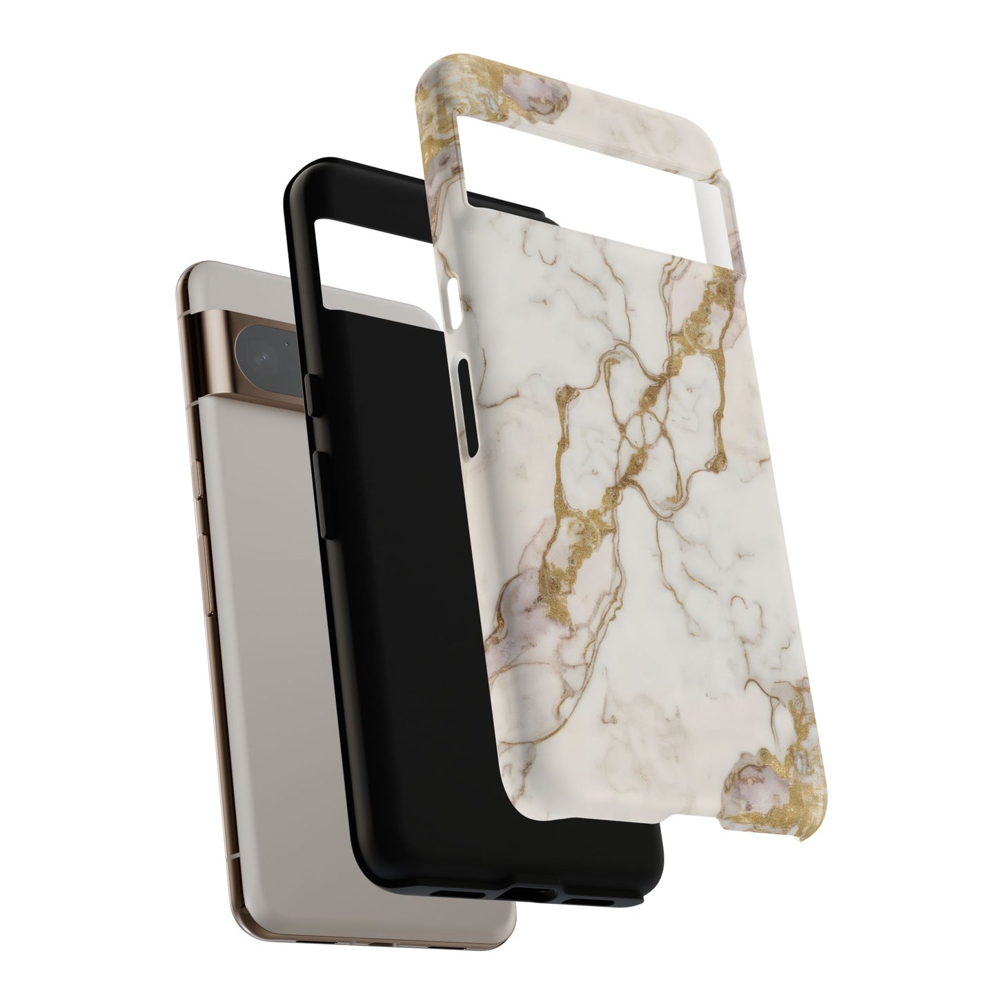 Elegant White and Gold Marble Case Design