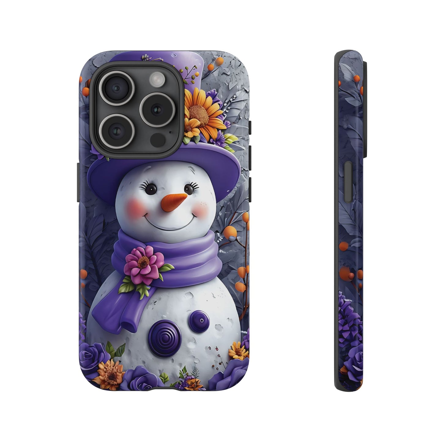 Cheerful Snowman With Colorful Floral Hat And Scarf phone case design