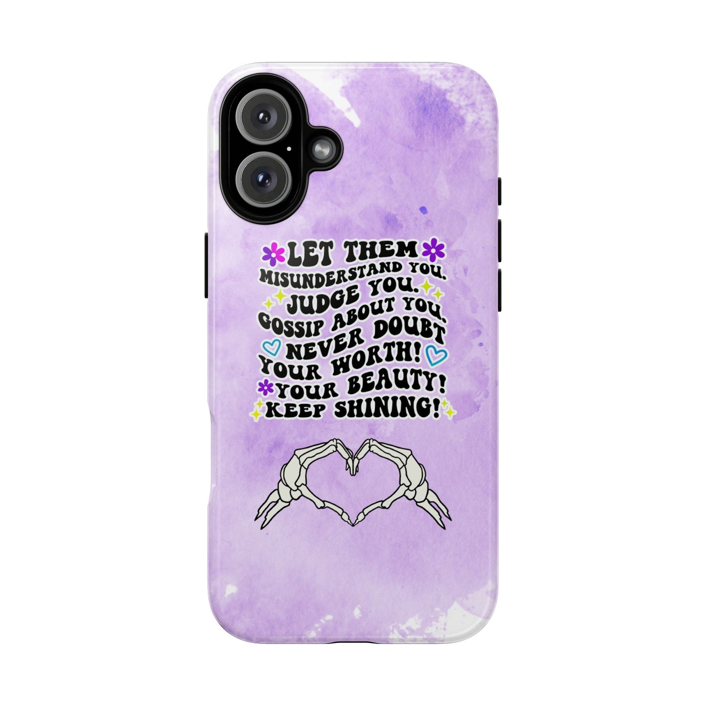 Skeleton Hand Heart Phone Case, Let Them Misunderstand You, Judge You, Gossip About You, Never Doubt Your Worth, Your Beauty Keep Shining Phone Case, Motivational Quote Cover for iPhone, Samsung & Google Pixel White Peach Checkered Pattern Phone Cover