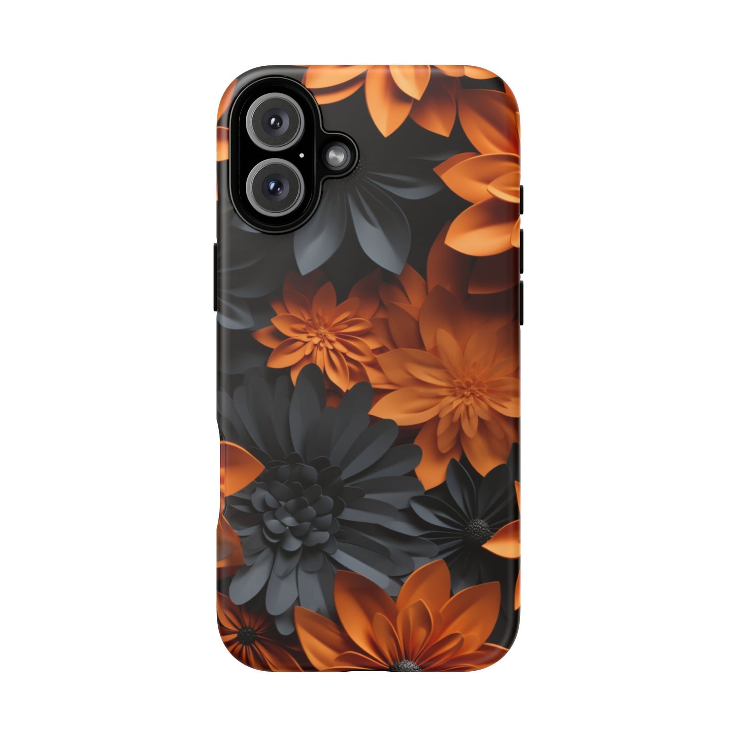 Orange & Black 3D Floral Mobile Case