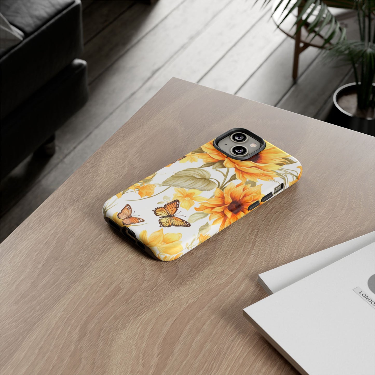 Golden Sunflower & Butterfly Phone Case – Warm & Elegant