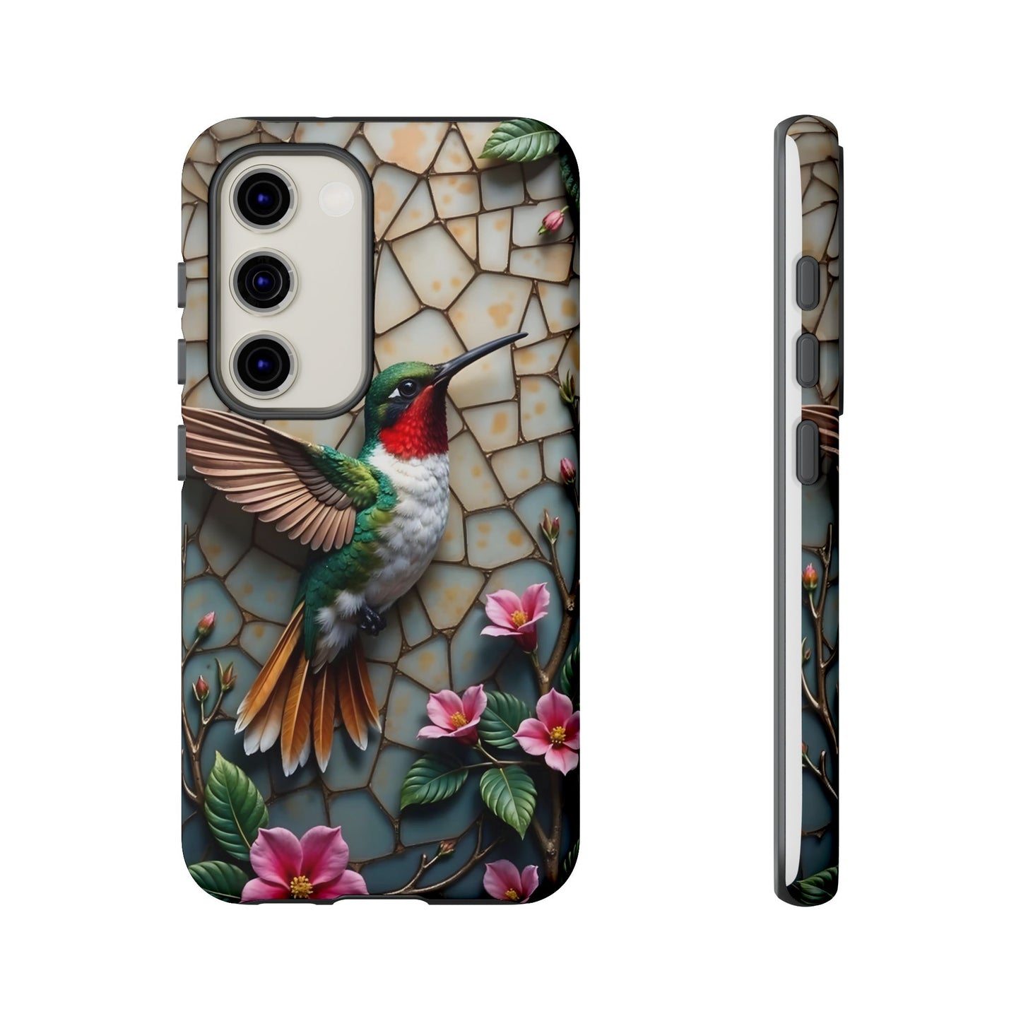 Vivid Hummingbird with Blossoming Branches | Artistic Mosaic Style