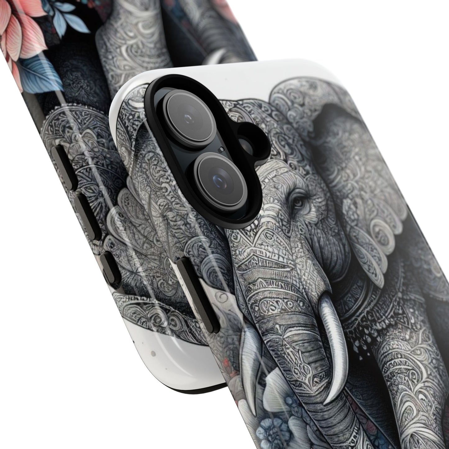 Mandala Elephant Mobile Cover – Elegant Black & White Floral Art