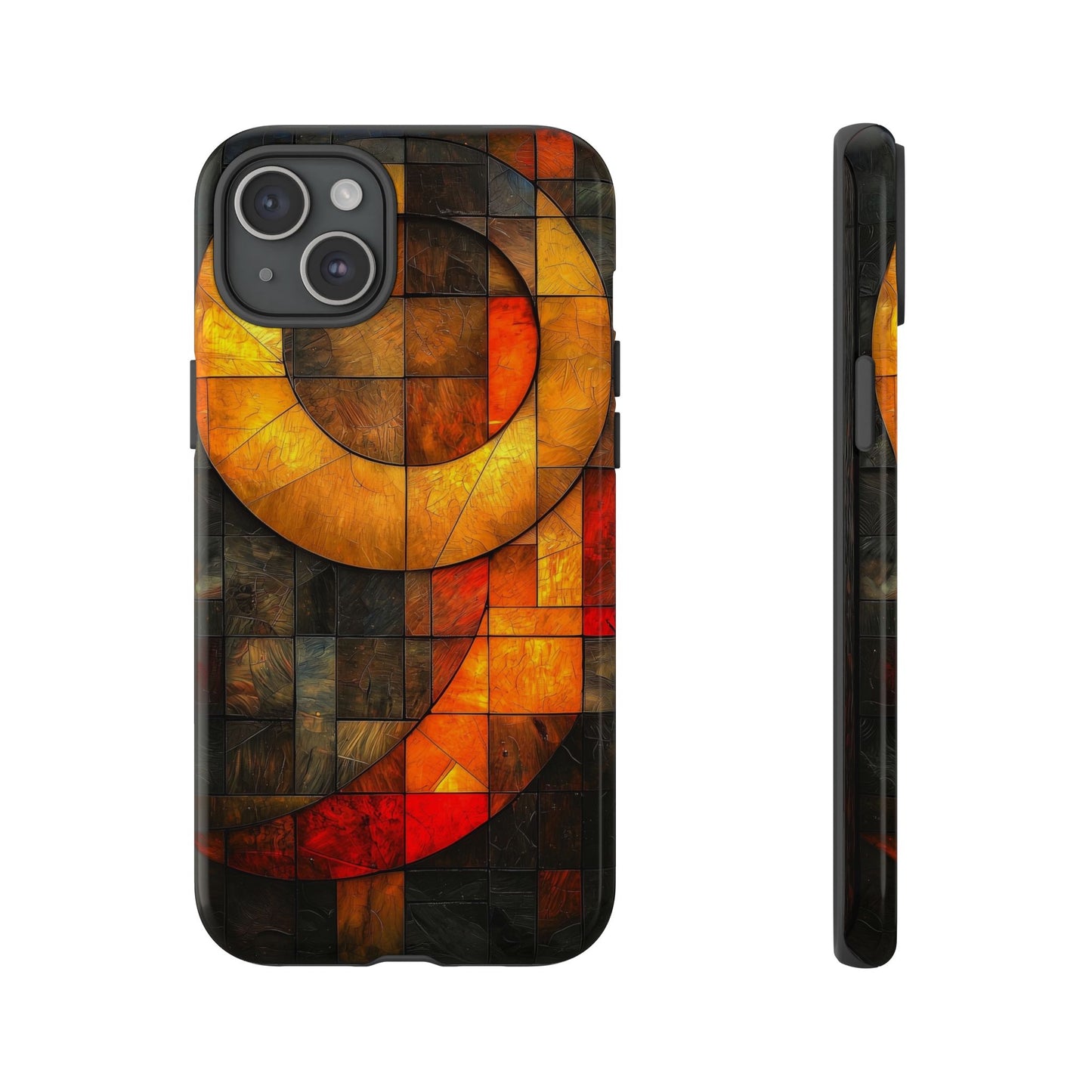 Inferno Spiral – Geometric Stained Glass Art Phone Case for iPhone, Samsung & Pixel