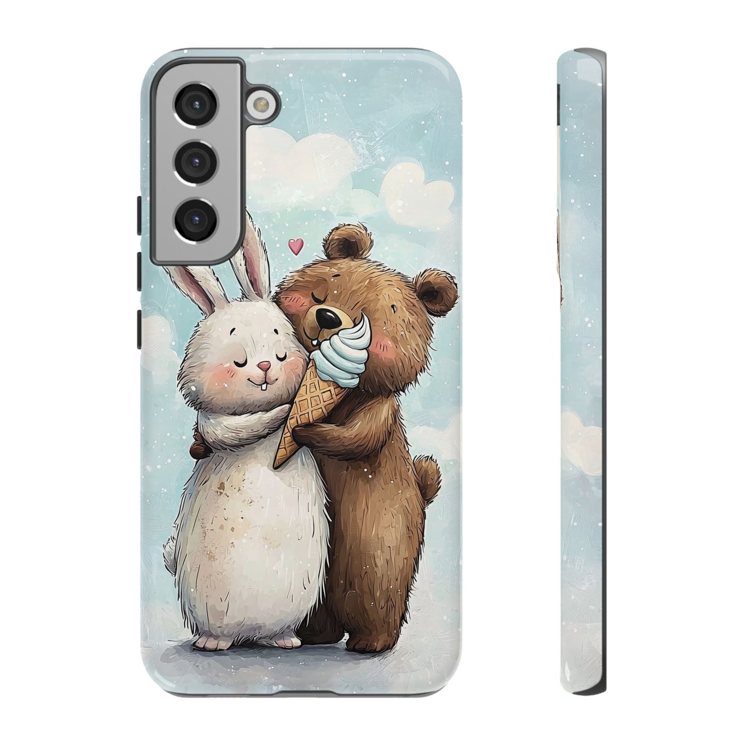 Cozy Bunny & Bear Ice Cream Love - Cute Anime Phone Case for iPhone, Samsung, Google Pixel